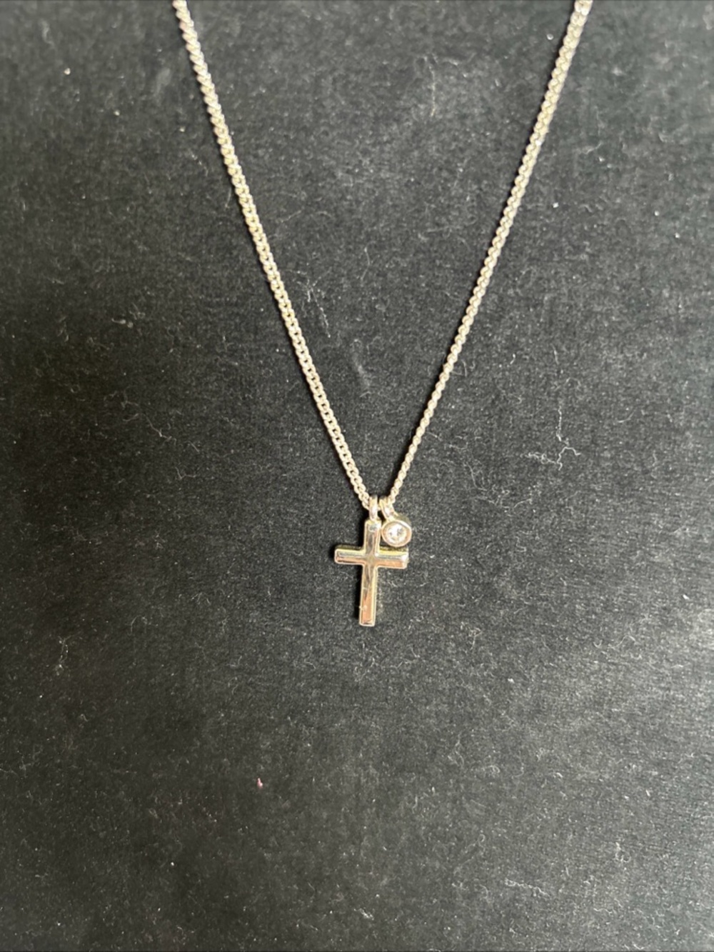 Delicate Silver Cross Necklace with Sparkling Charm